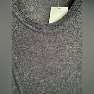 CALVIN KLEIN Sparkly Knit Long Sleeve Scoop Neck Ruched Sides Top In Blk M ✨NWT✨